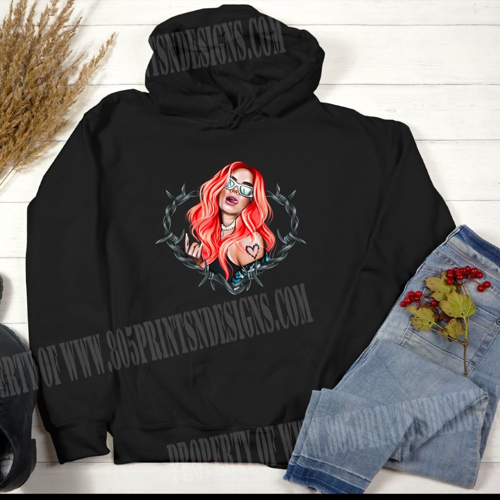 Karol G, La Bichota, Strip Love Tour Red Hair Black Hoodie